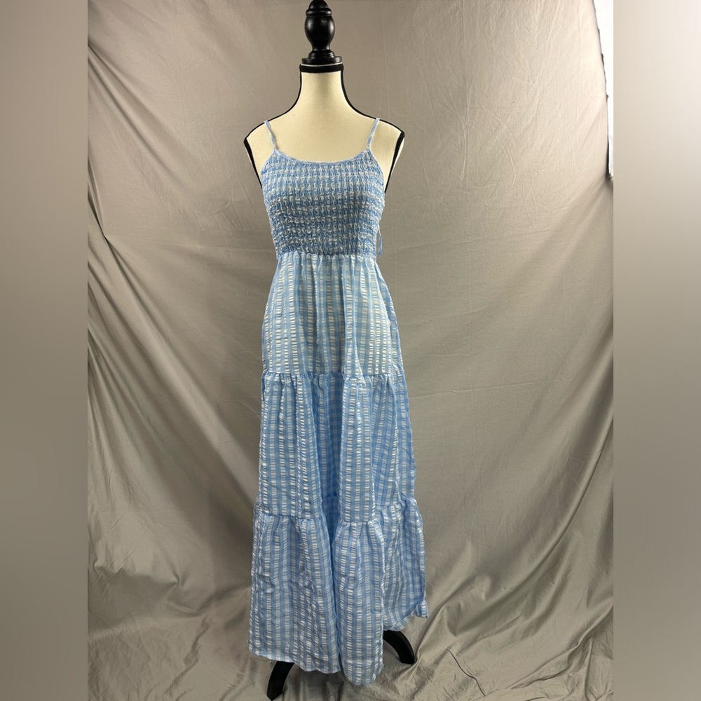 Gingham Shirred Cami Dress Blue - Picture 6 of 8